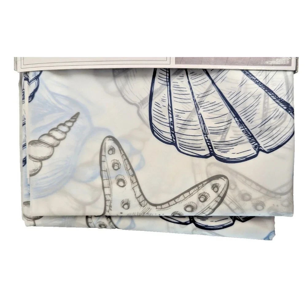 Coastal PEVA Shower Curtain Seaside Ocean Nautical Navy Blue Gray Opaque NEW